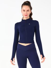 Stand Collar Jacket (Option: Navy blue-L)